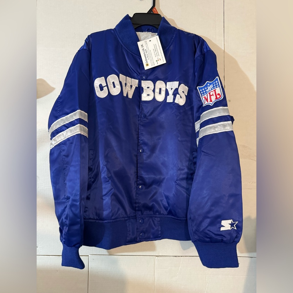 Super Bowl LVIII Dallas Cowboys Blue Satin Jacket Worn X Post Malone Mens XL NWT